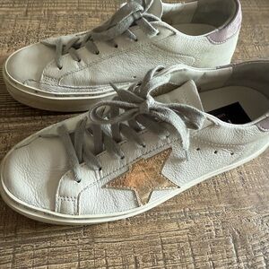 Golden Goose White Platform Hi-Star Sneakers with Gold Star Accent